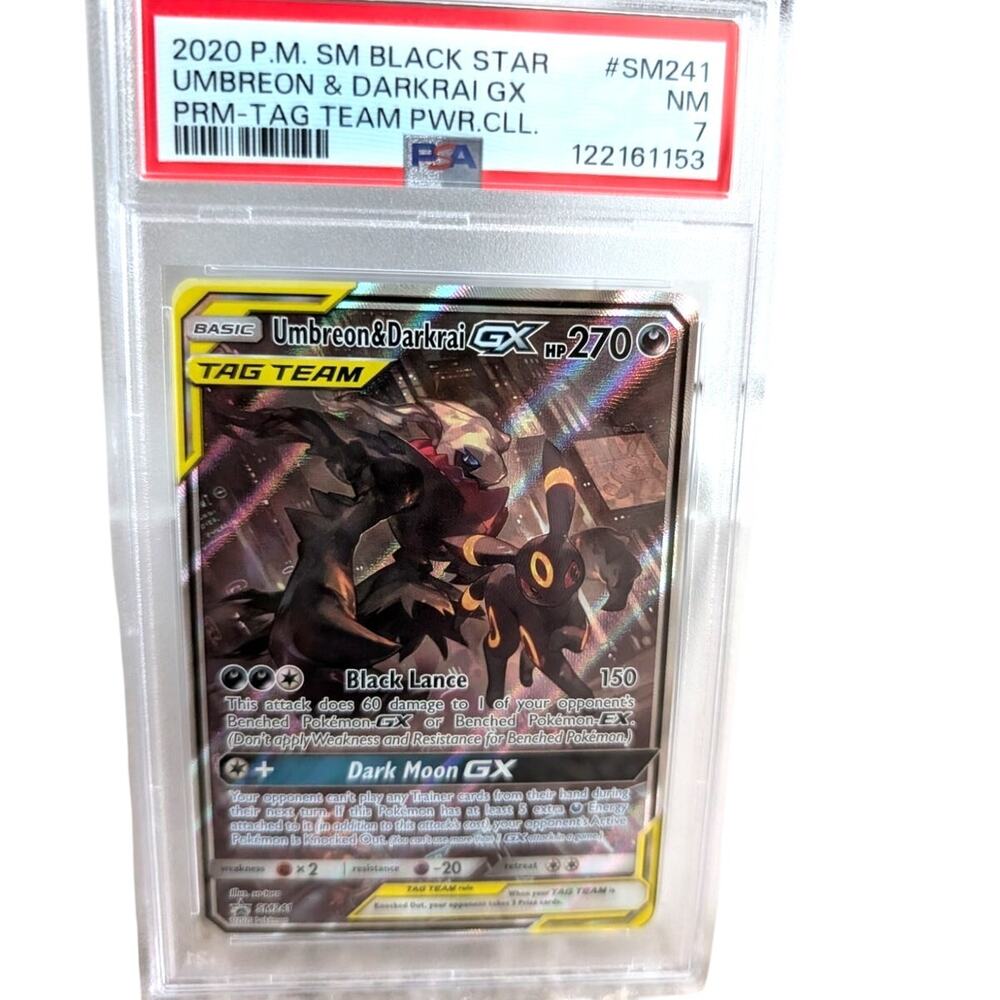 Pokémon Umbreon & Darkrai GX SM241 SM Black Star Promo TAG TEAM Holo PSA 7